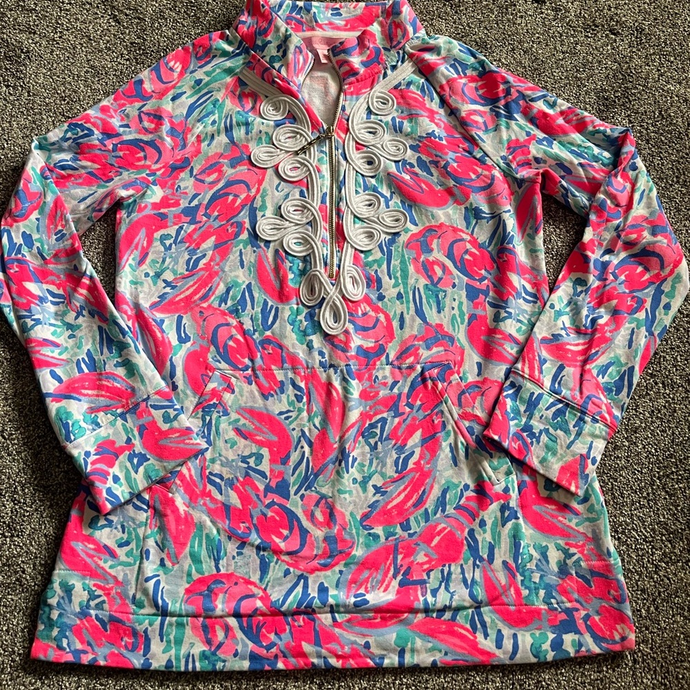 Lilly Pulitzer Skipper Popover Cosmic Coral Cracked Up Lobster Small